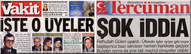Vakit'in 13.02.2006 tarihli ve Terc&uuml;man'in 18.11.2004 tarihli man�et haberi